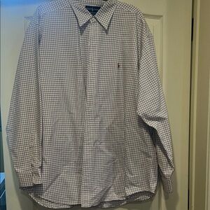 Men's Ralph Lauren Cotton White & Purple Checkered Button-Up Shirt